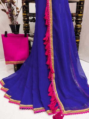 Z HUB Solid/Plain Assam Silk Georgette Saree(Multicolor)