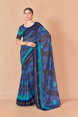 Nandita designer Printed Bandhani Chiffon Saree(Blue)