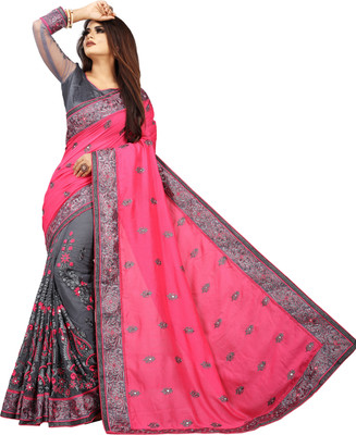 less than three Embroidered Bollywood Net, Art Silk Saree(Pink)