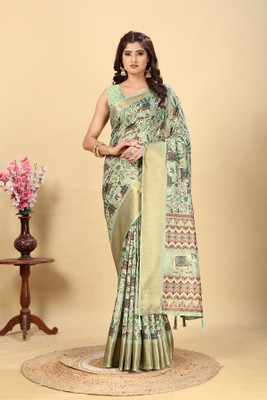 AA ONE ENTERPRISE Printed Bollywood Cotton Silk Saree(Green)