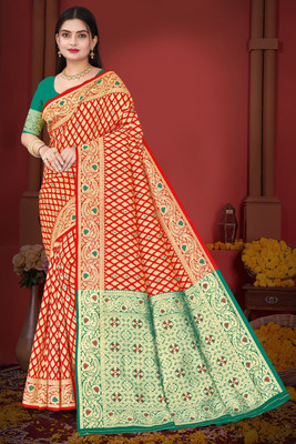 Falessa Woven Banarasi Art Silk Saree(Red)