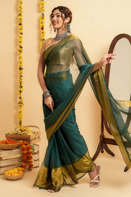 HouseOfCommon Self Design Bollywood Linen Saree(Blue)