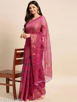 Amavii Floral Print Bollywood Cotton Blend, Brasso Saree(Pink)