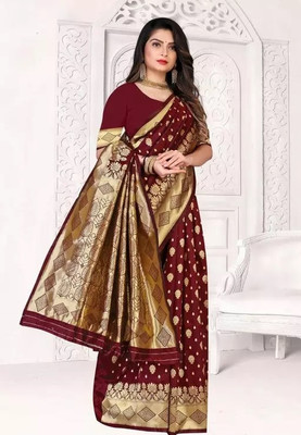GREEN PEARS Woven Banarasi Jacquard Saree(Maroon)