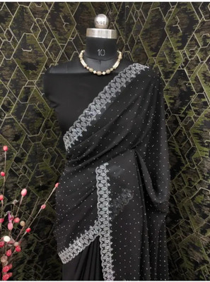 WEARSIXTY Self Design Daily Wear Chiffon Saree(Black)