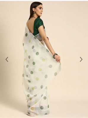 DEVICE of NT Polka Print Bollywood Chiffon Saree(Pack of 2, White)