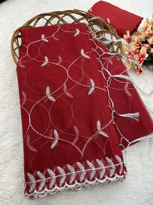 TIRTH CREATION Embroidered Bollywood Supernet Saree(Maroon)