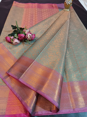 Tahira creation Woven Kanjivaram Tissue Saree(Dark Green)