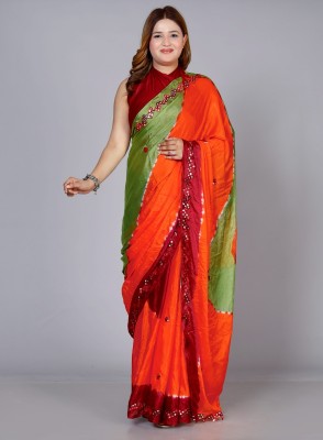 Neelkanth Ent Printed, Self Design, Graphic Print, Striped, Checkered Handloom Chiffon Saree(Orange)