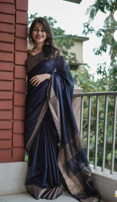 govind handloom Solid/Plain Bollywood Art Silk Saree(Blue)