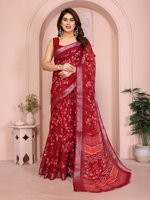 Hema Silk Mills Self Design Bollywood Linen Saree(Maroon)