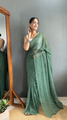 Moda Rapido Striped Bandhani Georgette Saree(Dark Green)