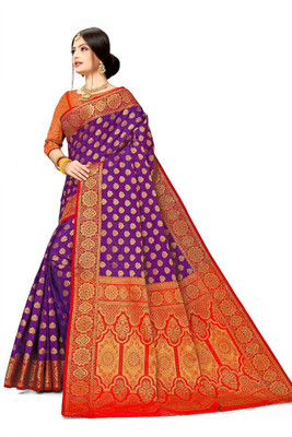 jayant creation Woven Daily Wear Jacquard, Silk Blend Saree(Purple)