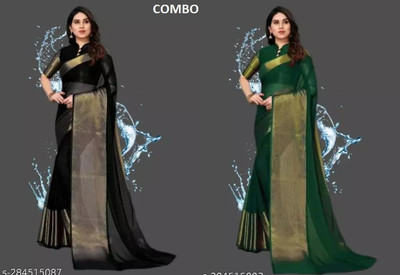 Vragi Solid/Plain Bollywood Chiffon Saree(Pack of 2, Multicolor)
