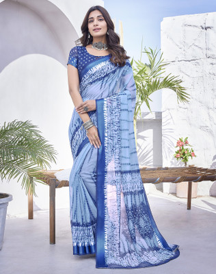 YASHIKA Printed Bollywood Cotton Blend Saree(Blue)