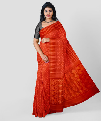 SARKARETHNIC Woven, Self Design Jamdani Handloom Cotton Silk Saree(Red)