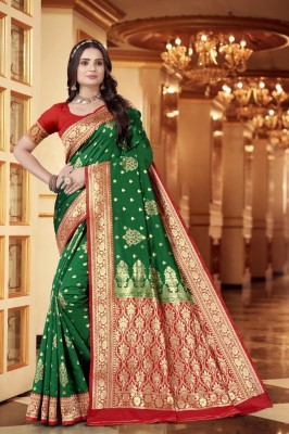 Madhav design Woven Bollywood Jacquard, Art Silk Saree(Green)