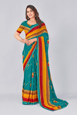 Nandita designer Printed Bandhani Chiffon Saree(Blue)