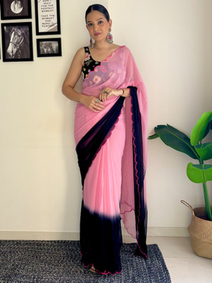 SICHYAH Solid/Plain, Ombre Bollywood Georgette Saree(Pink, Black)