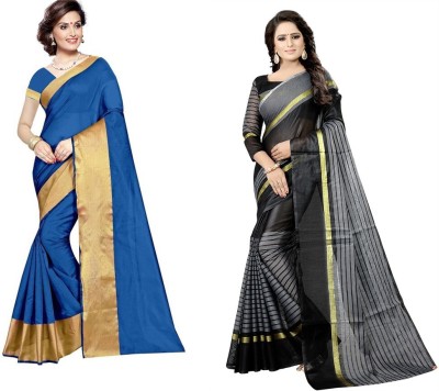 Saadhvi Solid/Plain Maheshwari Cotton Silk Saree(Pack of 2, Multicolor)