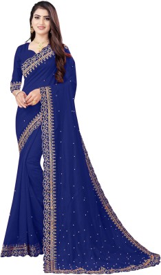 Fashion Day Embroidered Bollywood Georgette Saree(Dark Blue)