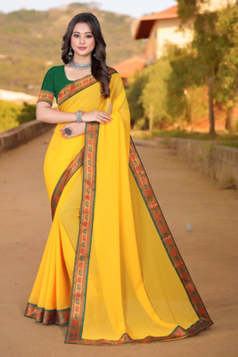 Kasumbo Tex Self Design Bollywood Georgette Saree(Yellow)