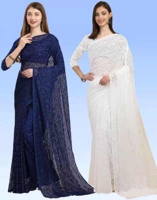 Amavii Woven Bollywood Net Saree(Pack of 2, Dark Blue, White)