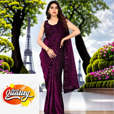 Vragi Printed Bollywood Lycra Blend Saree(Purple)