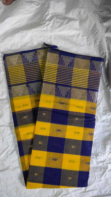 GHOSH TEXTILE Self Design Tant Pure Cotton Saree(Yellow, Blue)