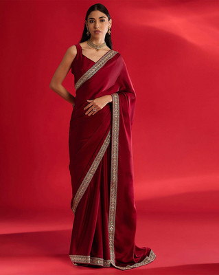 UDANI ENTERPRISE Solid/Plain Bollywood Art Silk Saree(Red)