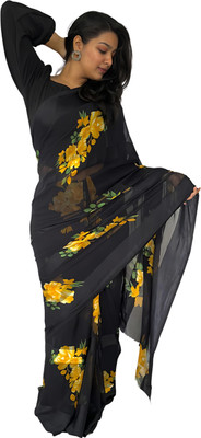Sita Printed Bollywood Georgette Saree(Yellow, Black)