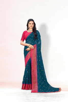 Sanskriti Synthetics Printed Handloom Georgette Saree(Light Blue)