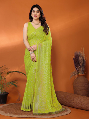 ROOP SUNDARI SAREES Embellished Bollywood Georgette Saree(Green)