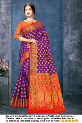 jayant creation Printed Daily Wear Jacquard, Silk Blend Saree(Orange)
