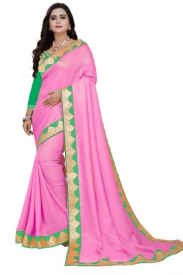 SARETRA MALL Solid/Plain Chanderi Silk Blend Saree(Pink)