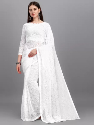 Nilkanthvarni Creation Self Design Bollywood Net Saree(White)