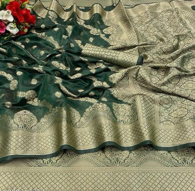Harshiv Textile Embellished Banarasi Organza Saree(Light Green)