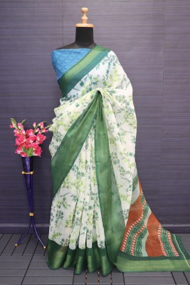 Kjs Digital Print Sambalpuri Cotton Blend Saree(Multicolor)