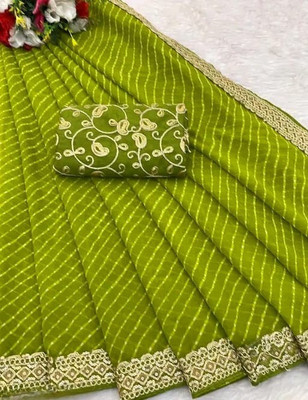 SAREETO Striped Leheria Georgette Saree(Green)