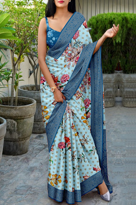 JERAVI Enterprise Digital Print Mysore Art Silk Saree(Light Blue)