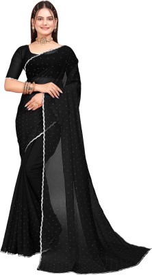 DEV SHREE SILK Solid/Plain Bollywood Georgette Saree(Black)