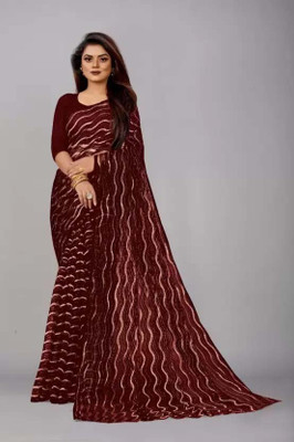 Shrilaxmisari Striped Bollywood Net Saree(Brown)