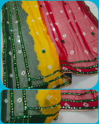KHATRI AND SONS Embroidered Bandhani Chiffon Saree(Multicolor)