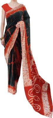 NIKHILAM Printed Ikkat Pure Cotton Saree(Red, Black)