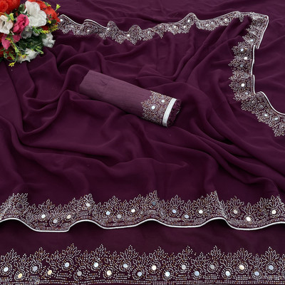 VEERAIVA Embellished Bollywood Georgette Saree(Purple)