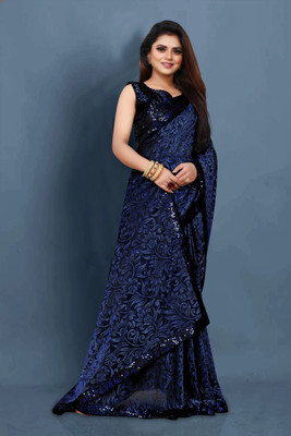 JJ FASHION Woven Bollywood Lycra Blend Saree(Pack of 2, Black)
