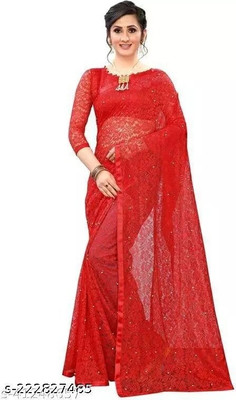 Amavii Woven Bollywood Net Saree(Red)