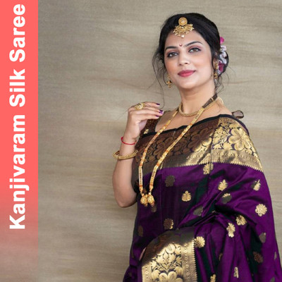 FAB WOVEN Woven Kanjivaram Silk Blend Saree with Unstitched Blouse(Purple, Gold)