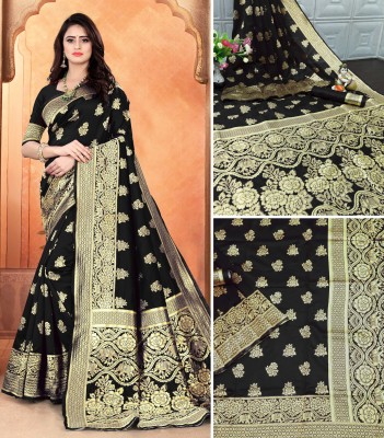 GORAL Embellished, Self Design, Woven Kanjivaram Art Silk, Jacquard Saree(Black)