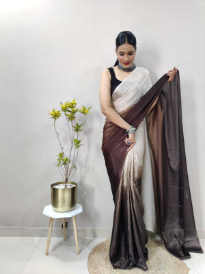 Riddhi textile Hub Dyed Bollywood Chiffon Saree(Brown)
